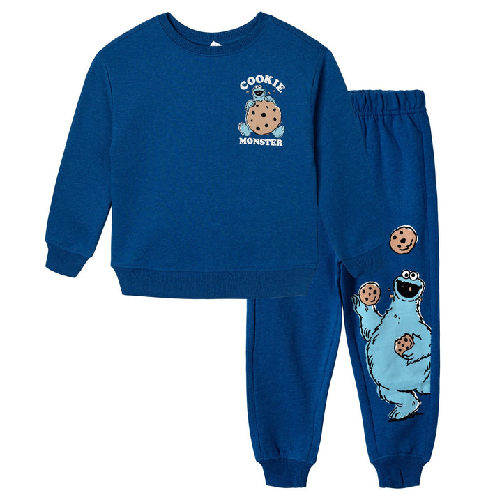 Sesame Street Boys' 2-Piece Sweatshirt and Joggers Set Cookie Monster Blue