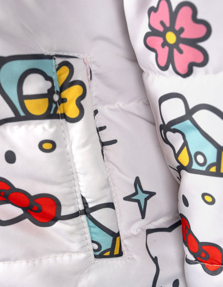 Hello Kitty Girls' Hooded Puffer Coat White