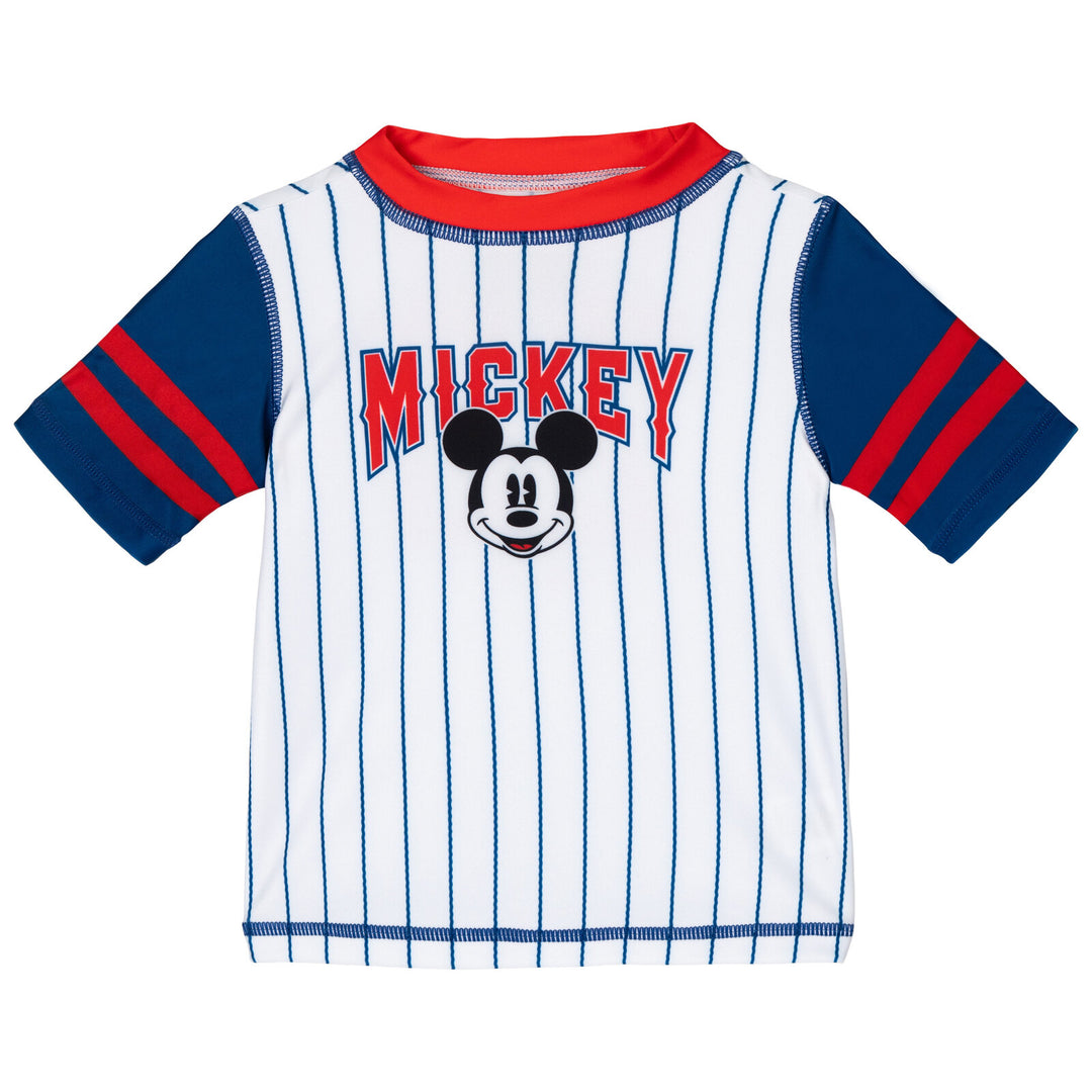 Disney Mickey Mouse Boys' 2-Piece Rash Guard and Swim Trunks Set Navy White