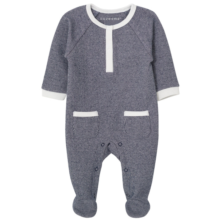 Cozeeme Baby Boy or Girl Footed Sleep N Play Navy White Stripe