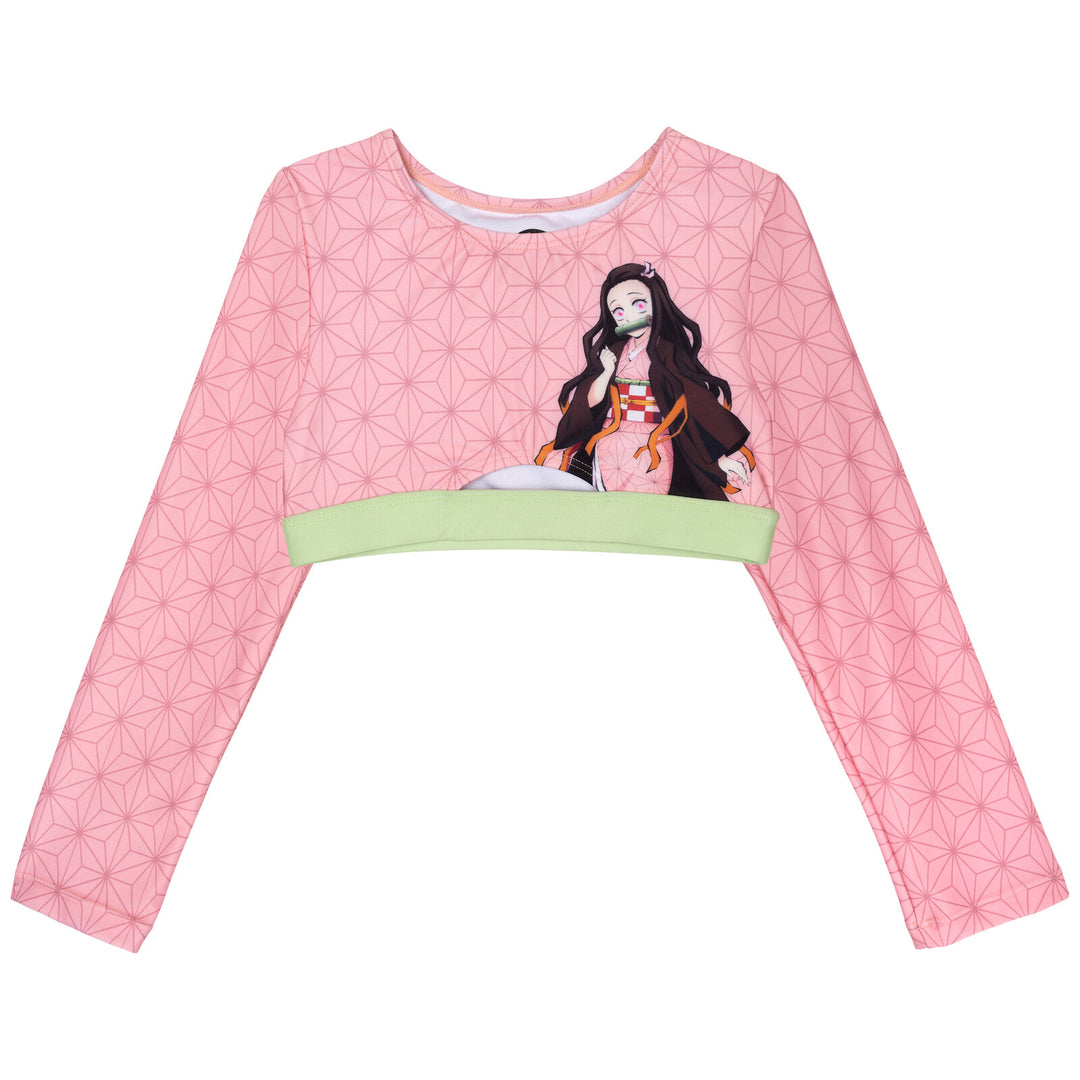 Demon Slayer Nezuko Girls' 2-Piece Long Sleeve Swimwear Set Pink