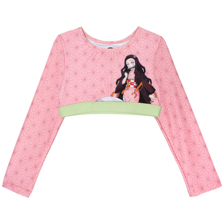 Demon Slayer Nezuko Girls' 2-Piece Long Sleeve Swimwear Set Pink