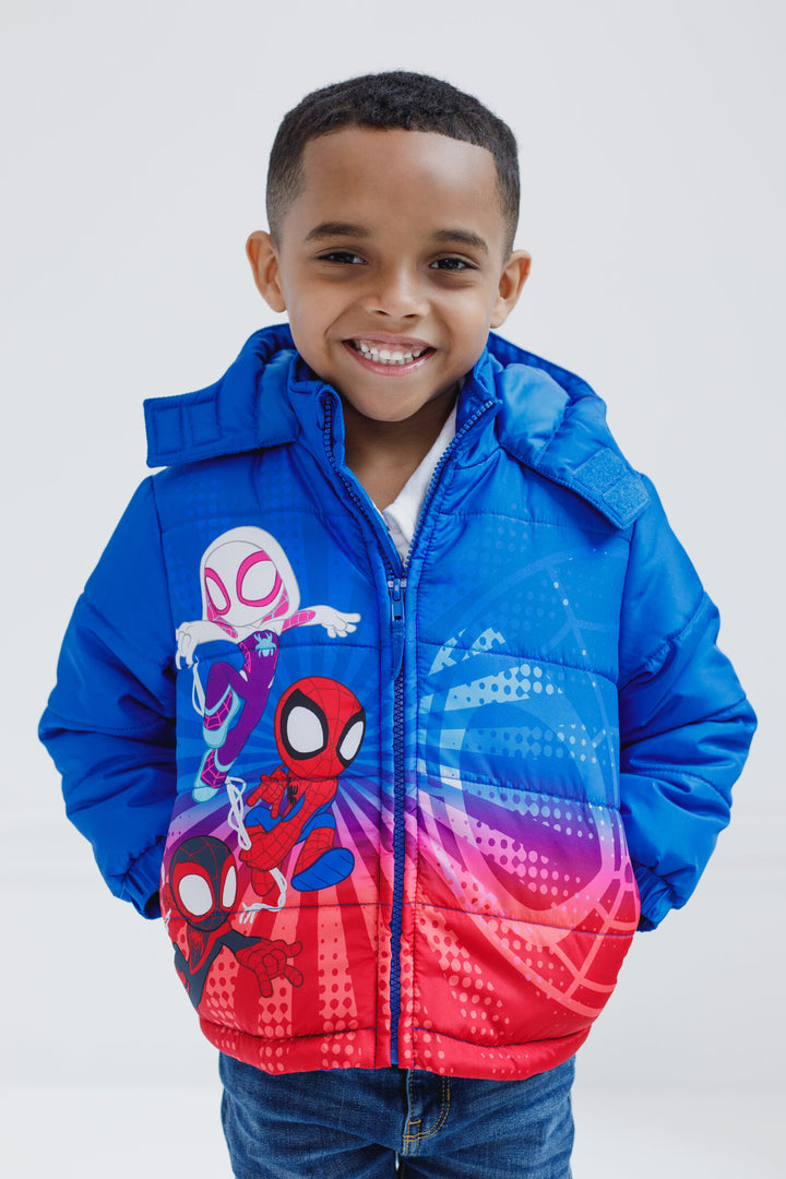 Marvel Spidey and His Amazing Friends Hooded Zip-Up Puffer Jacket Red Gradient
