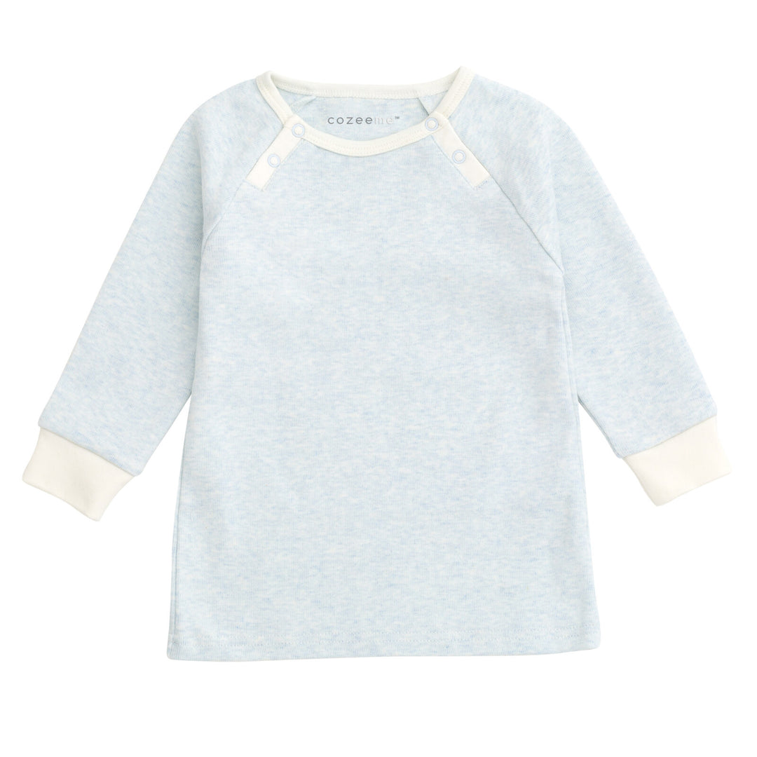 Cozeeme Loungewear 2-Piece Tee and Pants Set Heather Blue Ivory