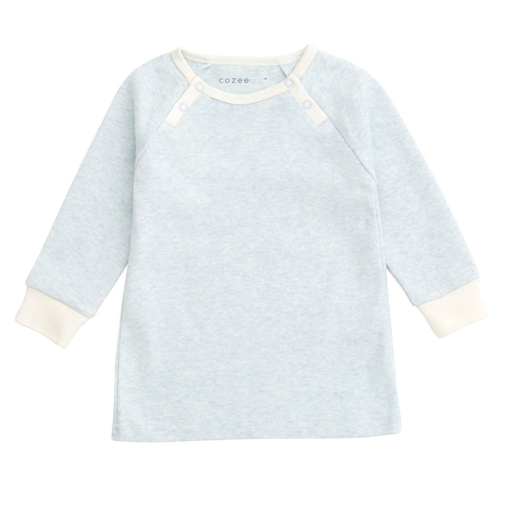 Cozeeme Loungewear 2-Piece Tee and Pants Set Heather Blue Ivory