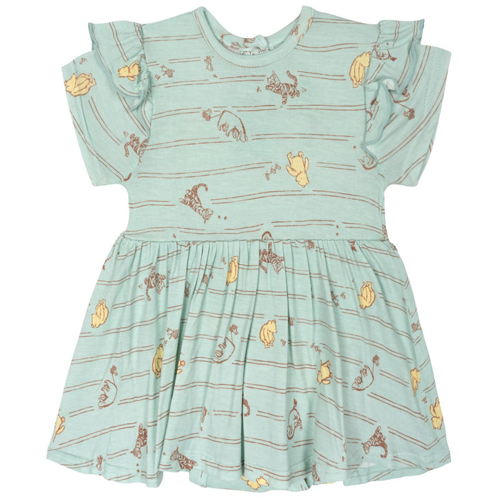 Disney Winnie the Pooh Baby Girls' Viscose Short Sleeve Bodysuit Dress Blue