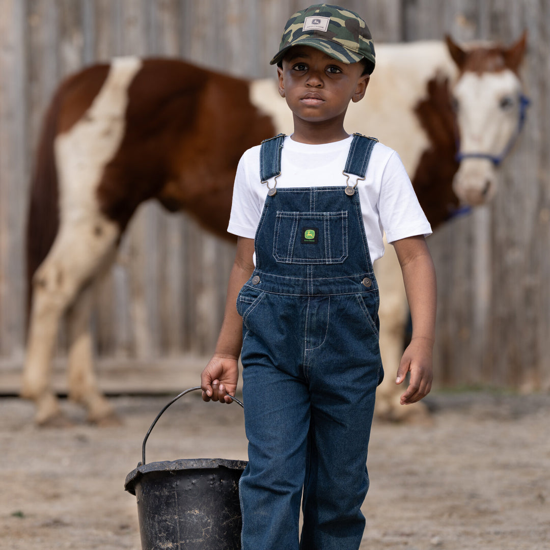John Deere Boys' One Piece Bib Overalls Dark Indigo Denim