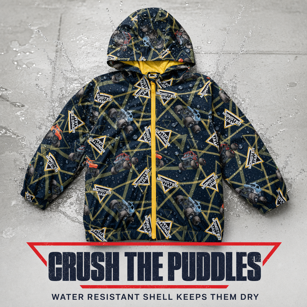 Monster Jam Boys' Zip-Up Hooded Windbreaker Jacket Navy