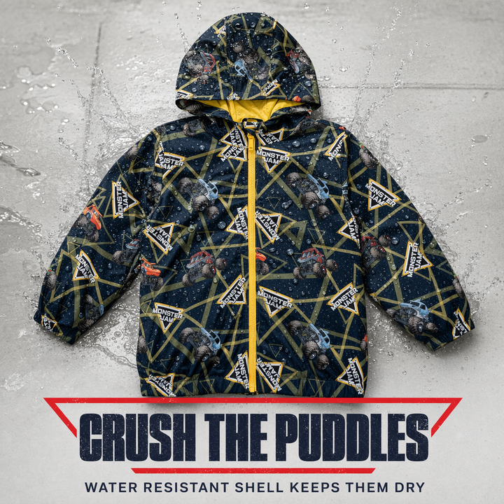 Monster Jam Boys' Zip-Up Hooded Windbreaker Jacket Navy