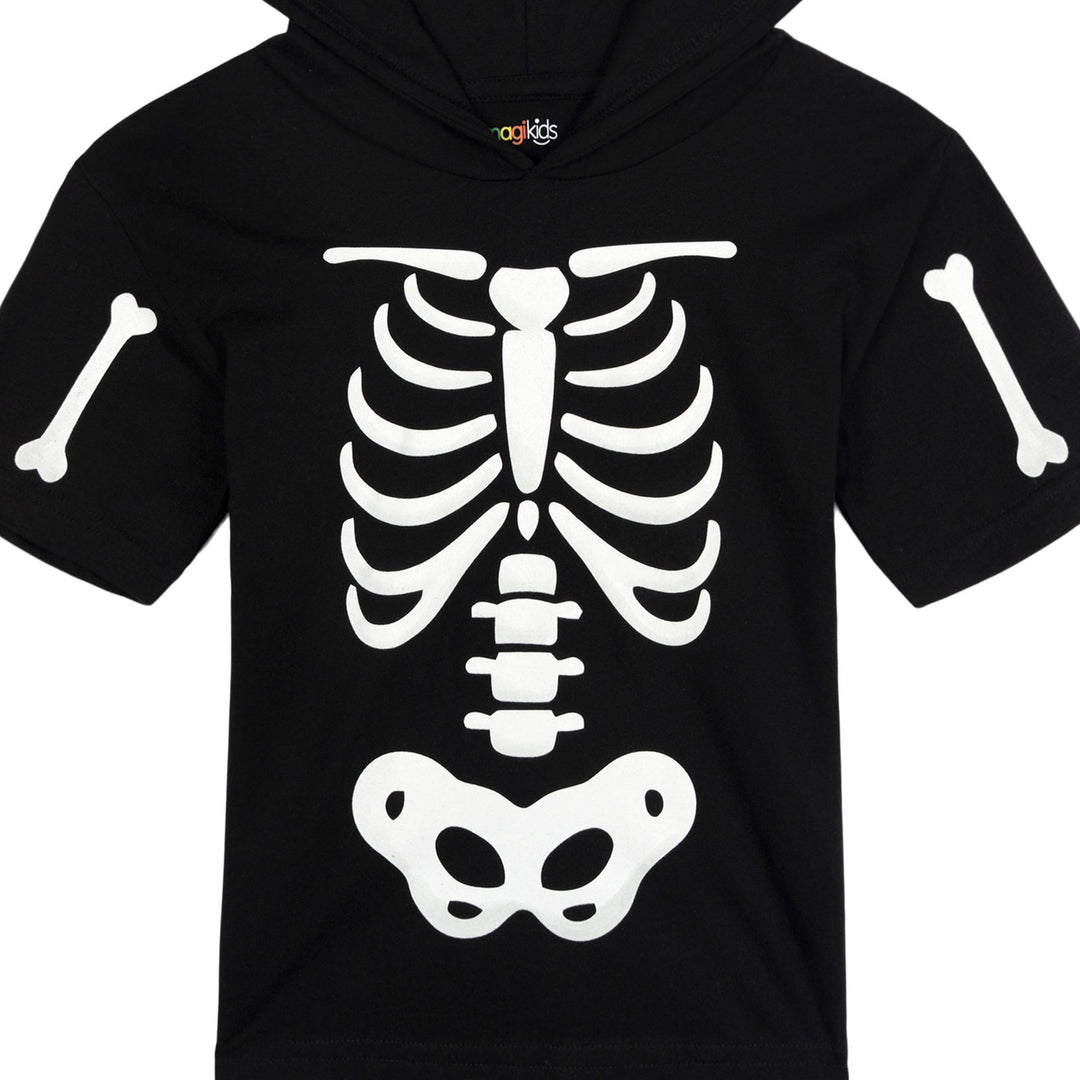 imagikids Adult Men or Women Cosplay Hooded T-Shirt Bone Black White