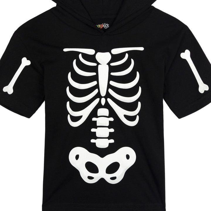 imagikids Adult Men or Women Cosplay Hooded T-Shirt Bone Black White
