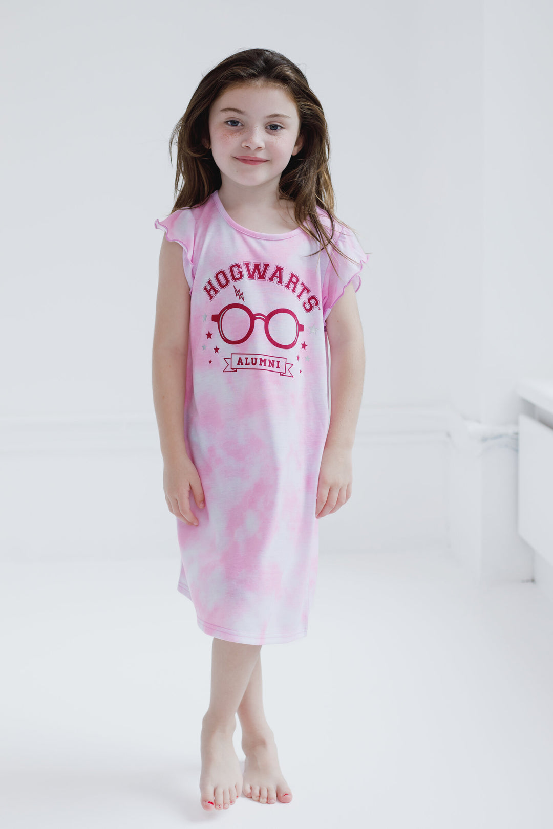 Harry Potter Little Girls' 2-Pack Flutter Sleeve Nightgowns Pink Blue Tie Dye