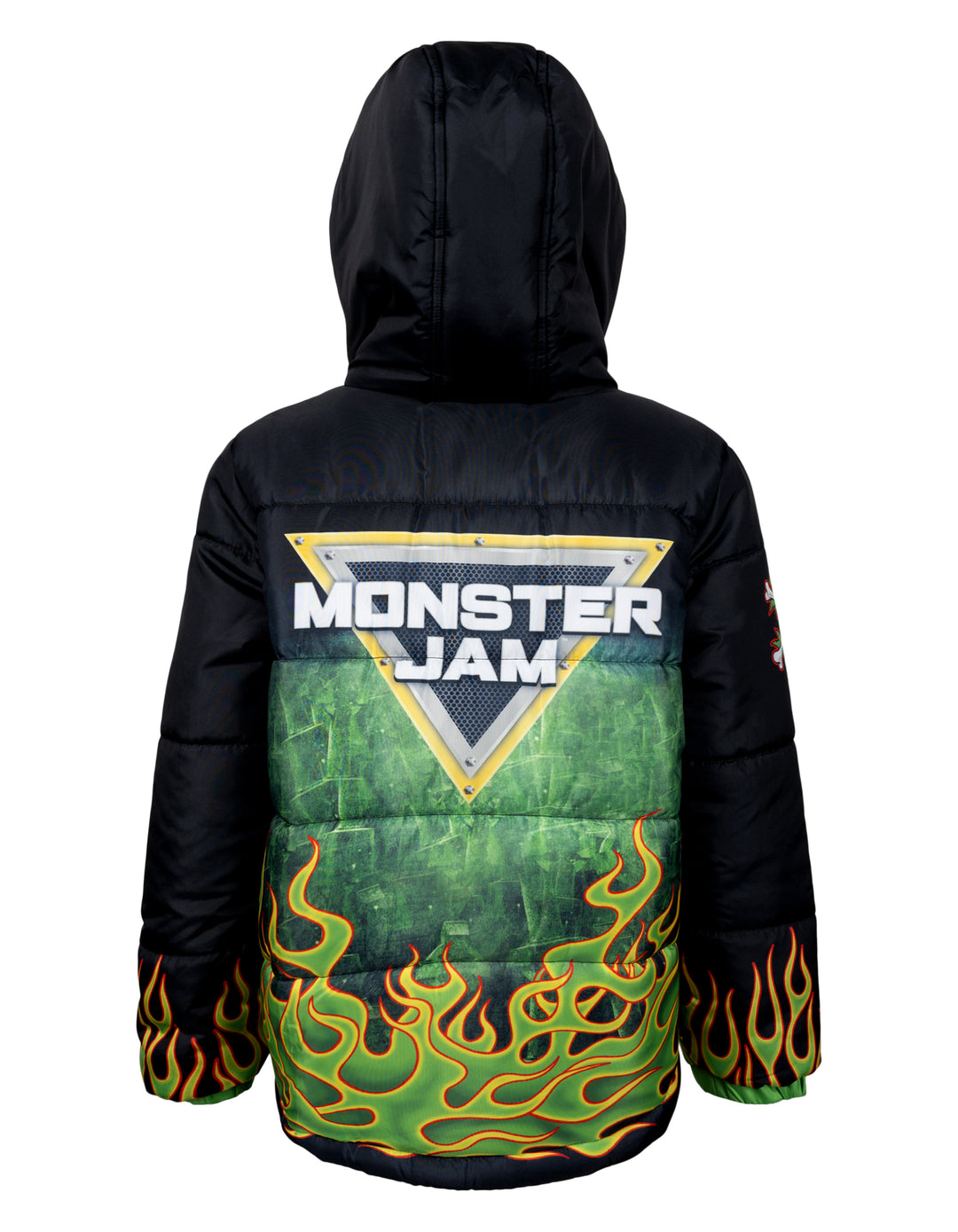 Monster Jam Boys' Hooded Puffer Jacket Grave Digger Green