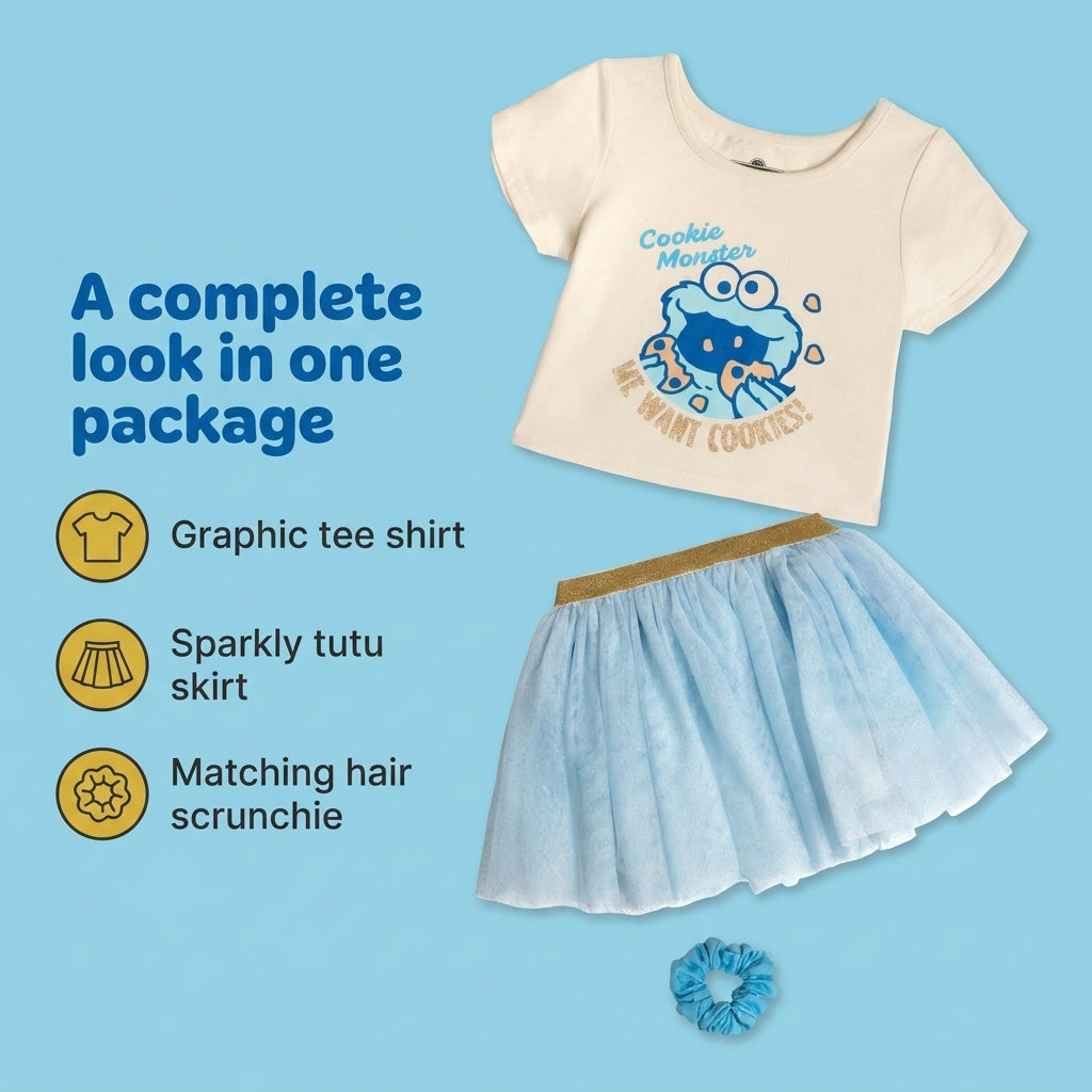 Sesame Street Cookie Monster Girls' T-Shirt and Tutu Skirt Set Blue