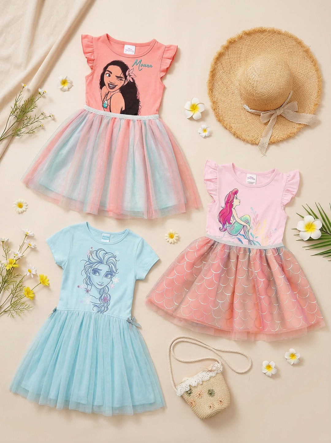 Moana Girls' Flutter Sleeve Tulle Tutu Dress Salmon
