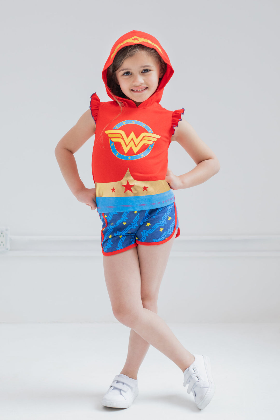 DC Comics Justice League Wonder Woman Girls' Tee and Shorts Set Red Blue