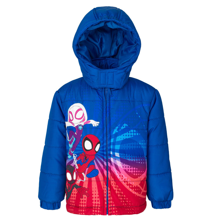 Marvel Spidey and His Amazing Friends Hooded Zip-Up Puffer Jacket Red Gradient