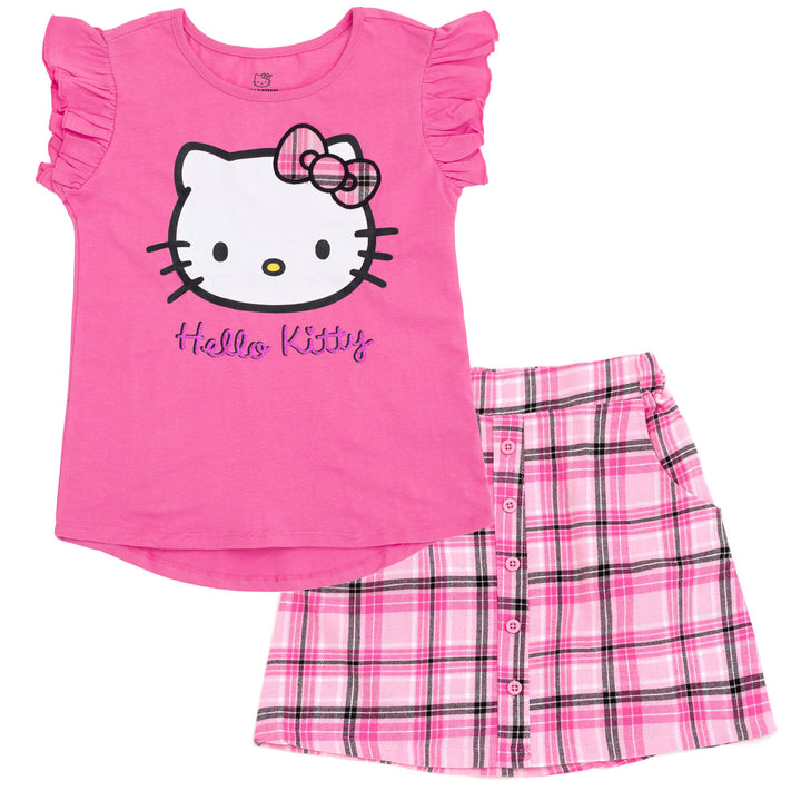 Hello Kitty Girls' 2-Piece Tee and Plaid Skirt Set Pink