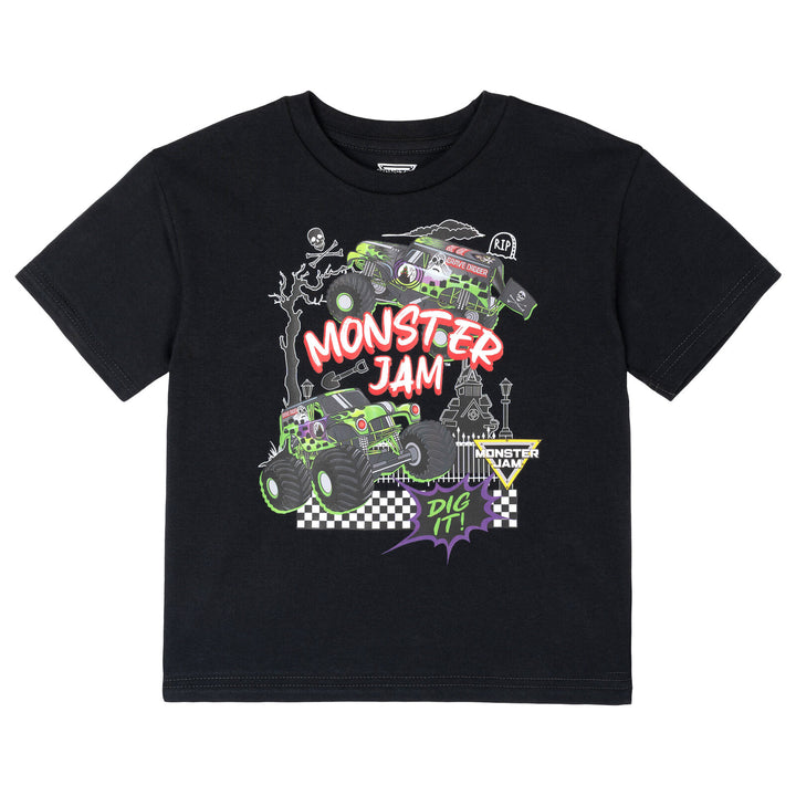 Monster Jam Grave Digger Boys' Athletic 2-Piece T-Shirt and Shorts Set Flames