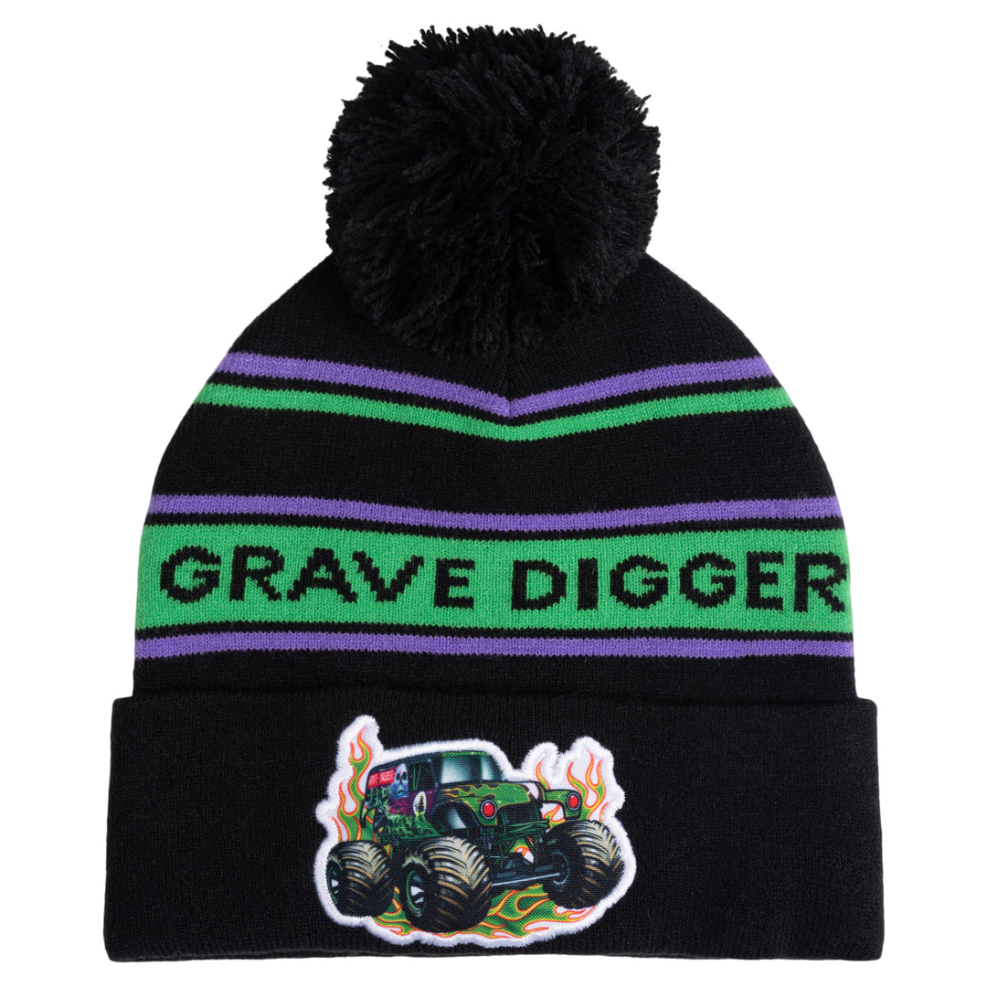 Monster Jam Grave Digger Men's Knit Beanie Hat Purple