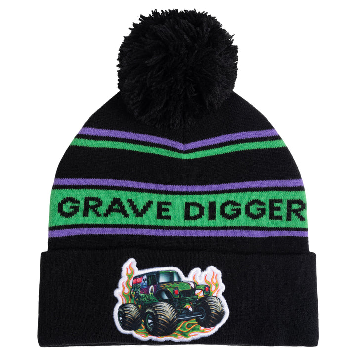 Monster Jam Grave Digger Men's Knit Beanie Hat Purple