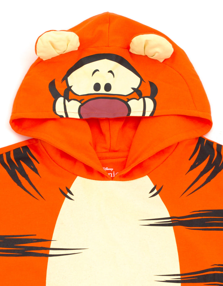 Disney Winnie the Pooh Tigger Men's Cosplay Short Sleeve Hooded T-Shirt Striped Orange