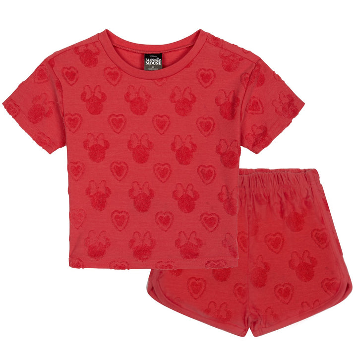 Minnie Mouse Girls' Loop Terry T-Shirt and Shorts Set Hearts Red
