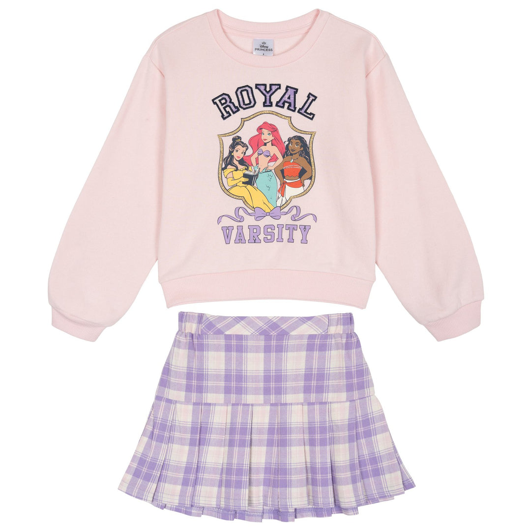 Disney Princess Girls' Sweatshirt and Plaid Pleated Skirt Set Princesses Purple