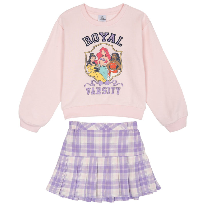 Disney Princess Girls' Sweatshirt and Plaid Pleated Skirt Set Princesses Purple