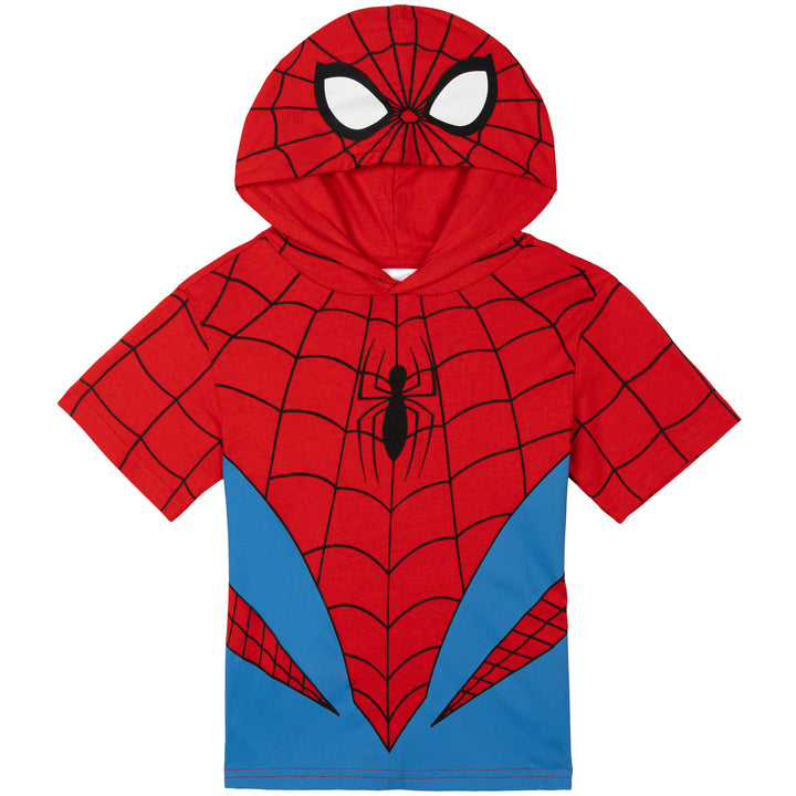 Marvel Spider-Man Adult Men or Women Cosplay Hooded T-Shirt Red Blue