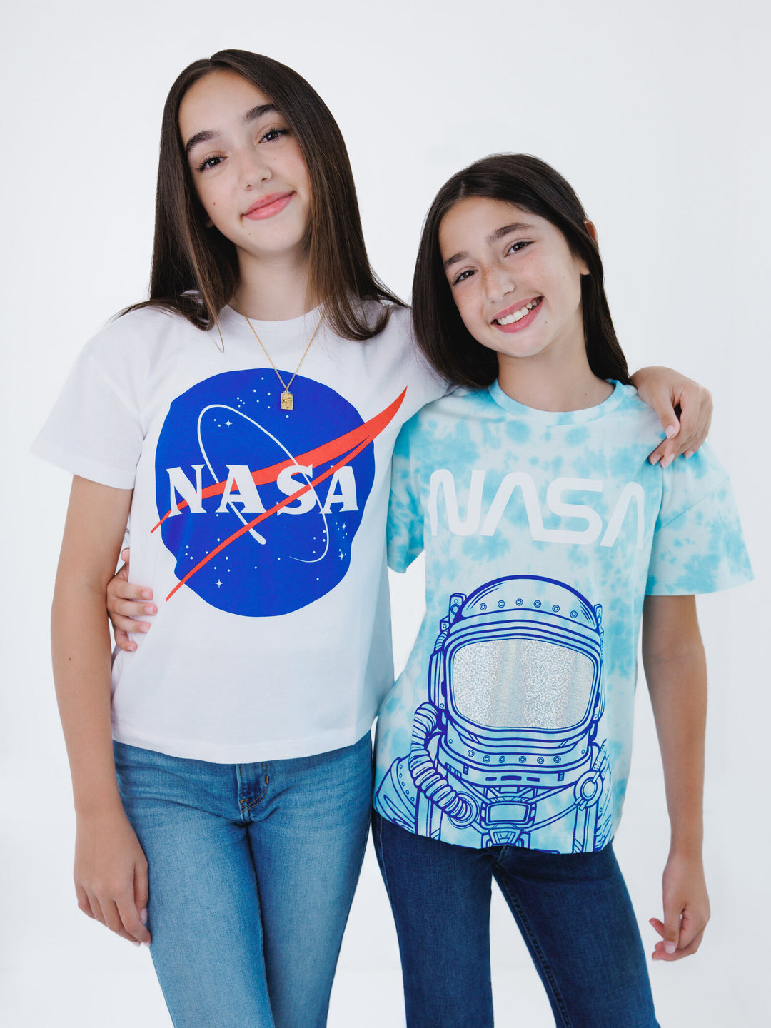 Bentex NASA Girls' 3-Pack Short Sleeve T-Shirts Pink Tie Dye White