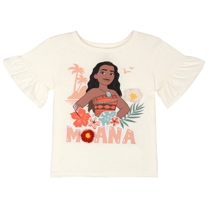 Moana Girls' 2-Piece T-Shirt and Leggings Set Ivory Rib Peach