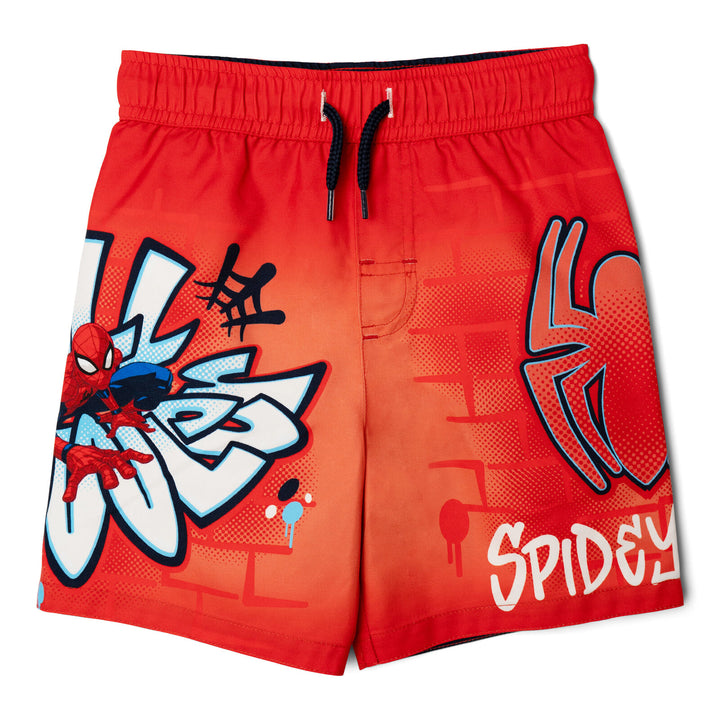 Marvel Spider-Man Boys' Quick-Dry Swim Trunks with Mesh Liner Brick Red