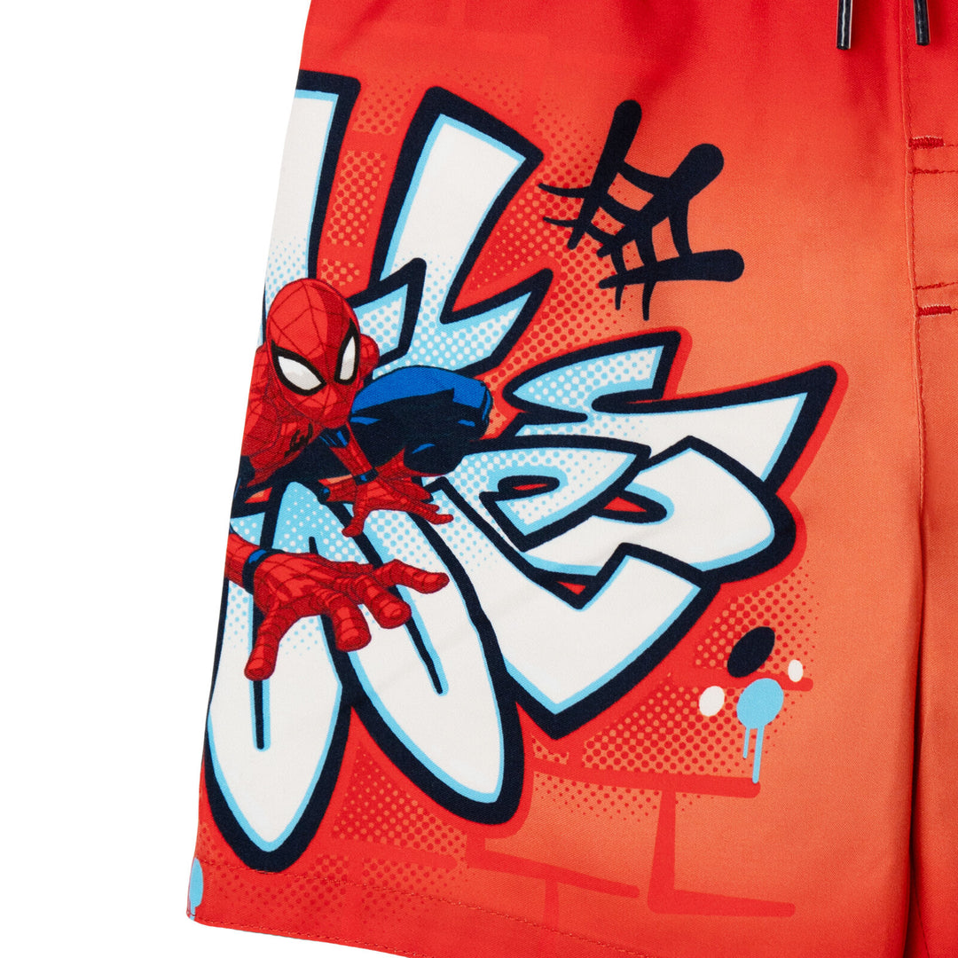 Marvel Spider-Man Boys' Quick-Dry Swim Trunks with Mesh Liner Brick Red