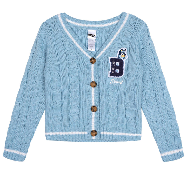 Bluey Girls' Varsity Cardigan Sweater Light Blue