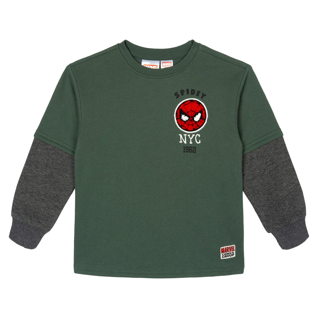 Marvel Comics Boys' Fleece 2-Piece Sweatshirt and Pants Set Spider Man Green