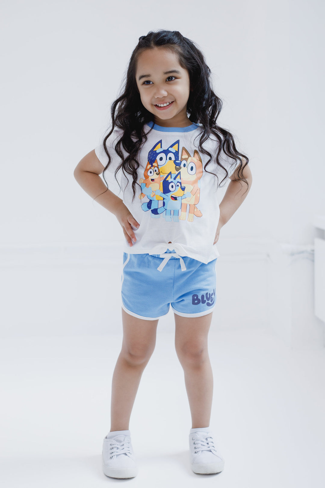 Bluey Girls' 2-Piece T-Shirt and Dolphin Shorts Set Family White