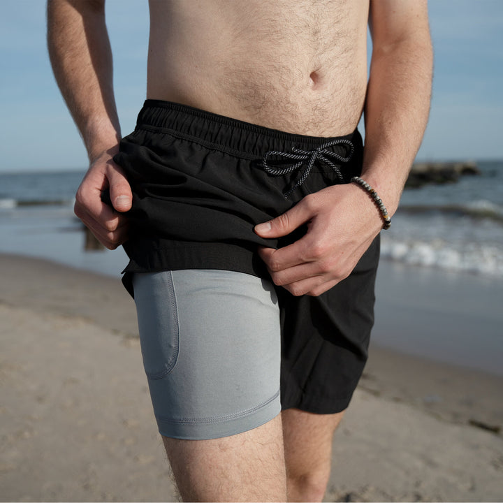 Dreamwave Men's Compression Liner Swim Trunks with Phone Pocket 7 inch Inseam Anti Chafing Static Black