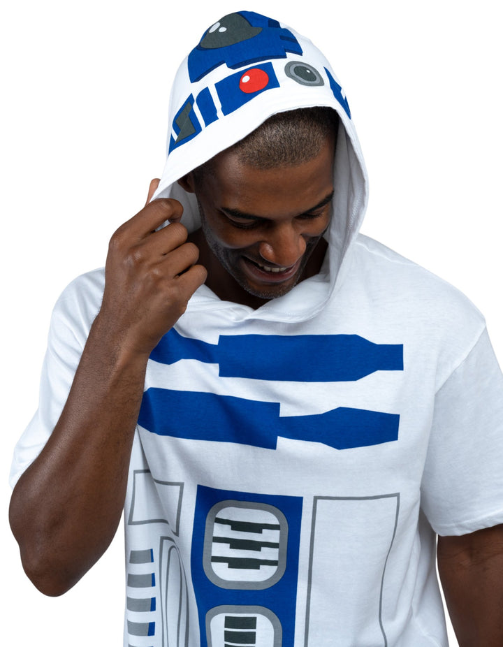 Star Wars Adult Men or Women Cosplay Hooded T-Shirt White Blue R2D2