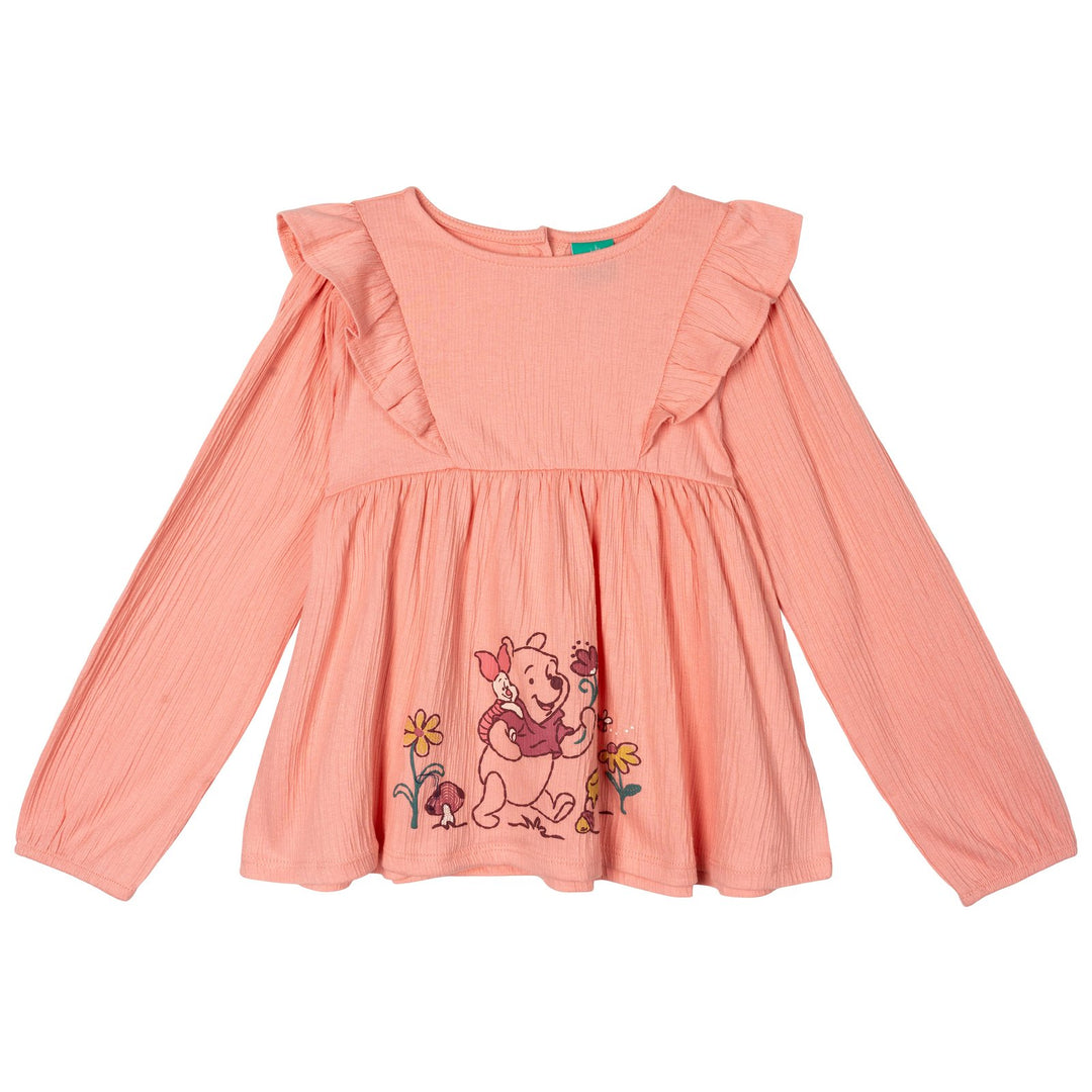 Disney Winnie the Pooh Girls' 2-Piece Top and Denim Pants Set Pink Piglet