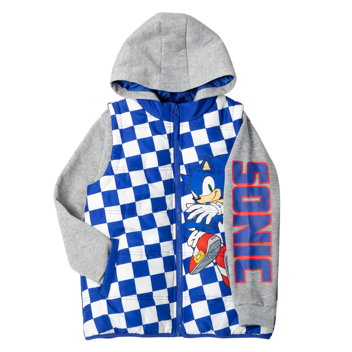 SEGA Sonic the Hedgehog Little Boys' Layered Hooded Puffer Jacket Blue