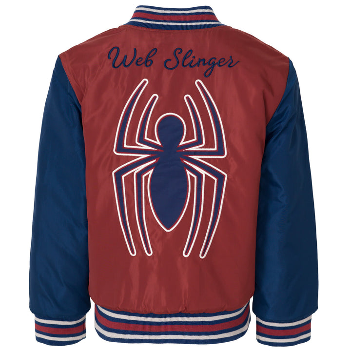 Marvel Spider-Man Boys' Zip-Up Varsity Bomber Jacket Navy Red