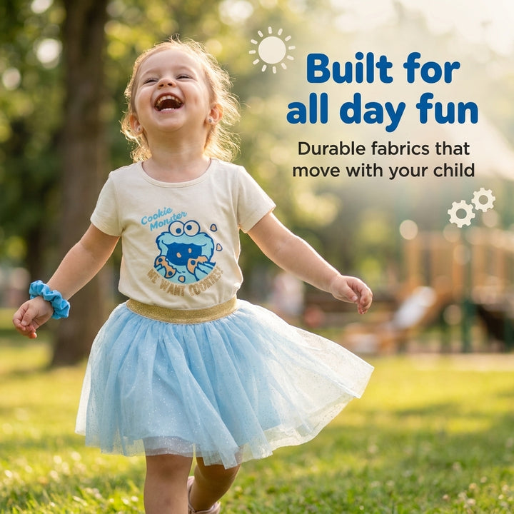 Sesame Street Cookie Monster Girls' T-Shirt and Tutu Skirt Set Blue