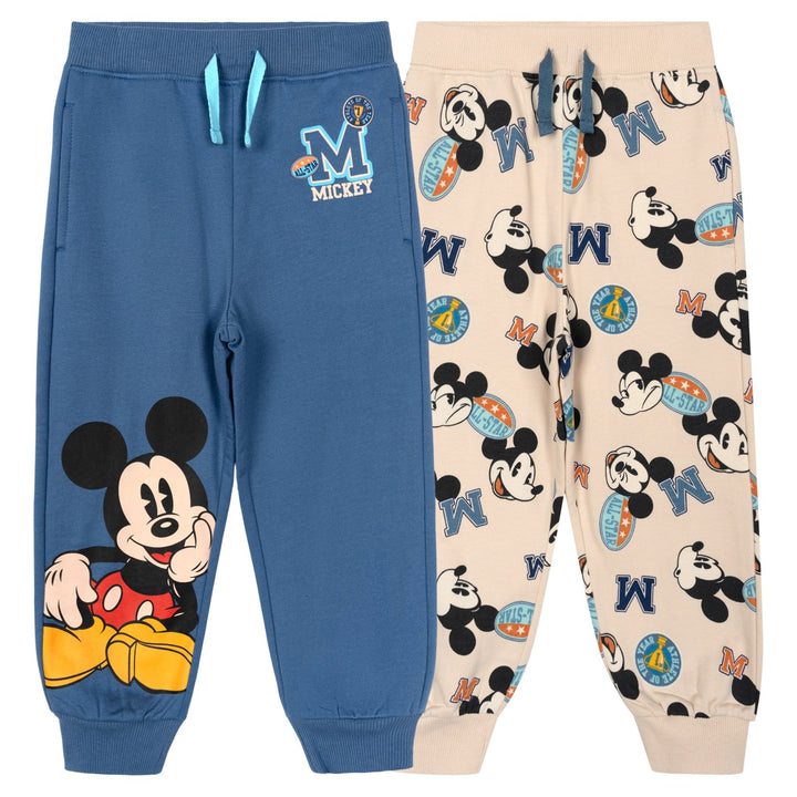 Disney Mickey Mouse & Friends Boys' Fleece Jogger Pants 2-Pack Blue Tan