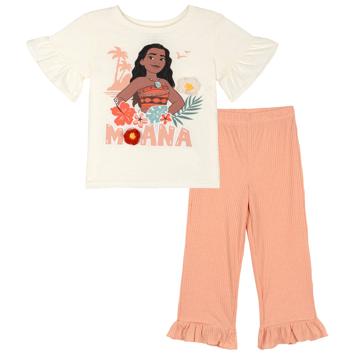Moana Girls' 2-Piece T-Shirt and Leggings Set Ivory Rib Peach
