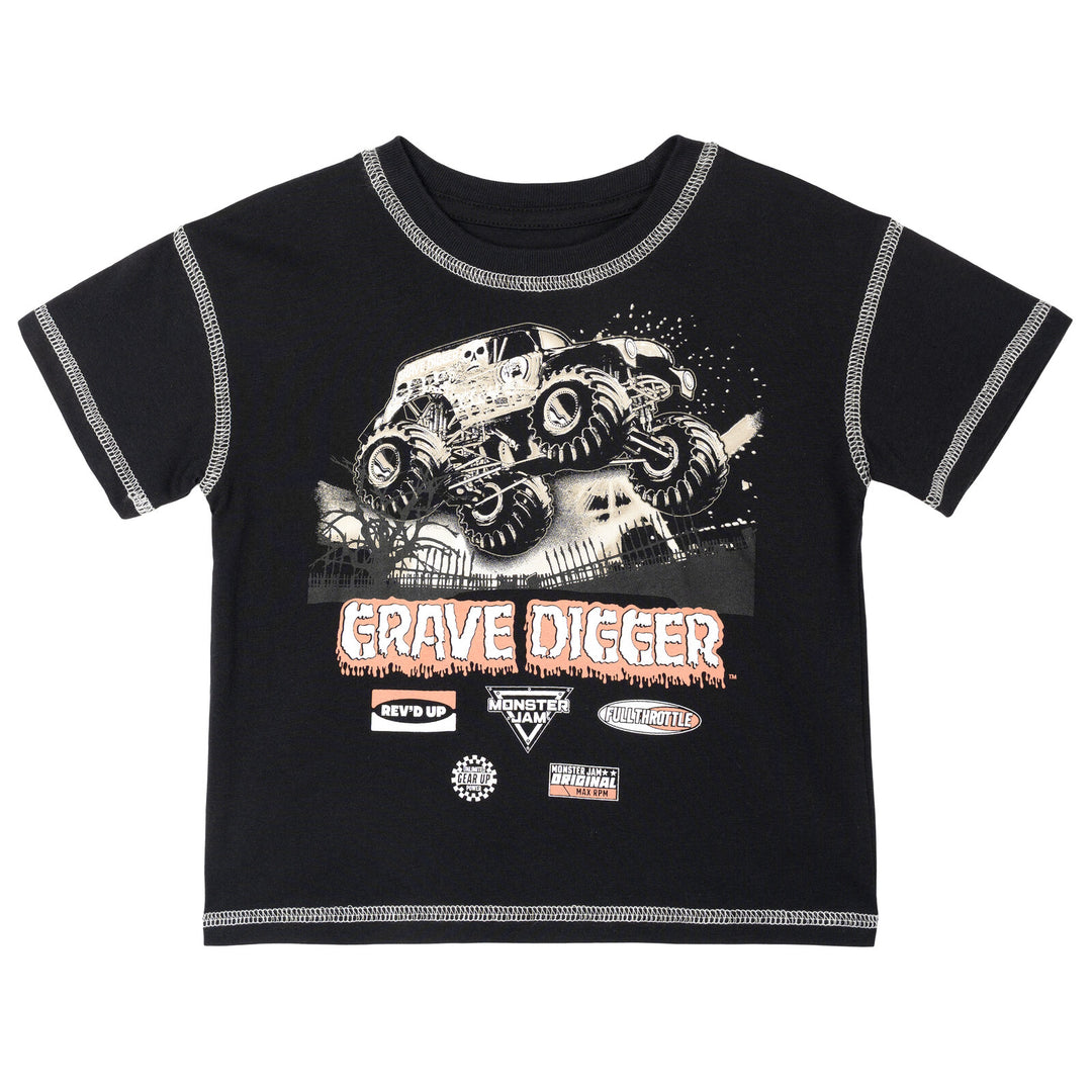 Monster Jam Grave Digger Boys' 2-Piece T-Shirt and Denim Skirt Set Gray