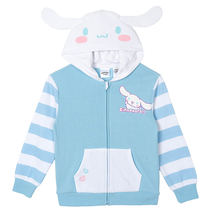 Hello Kitty Girls' Hooded Ears Fleece Zip-Up Hoodie Cinnamoroll Blue
