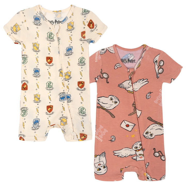 Harry Potter Baby Boys' 2-Pack Zip-Up One Piece Romper Hedwig Red Ivory