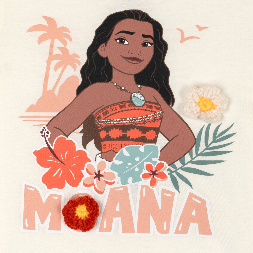 Moana Girls' 2-Piece T-Shirt and Leggings Set Ivory Peach Rib