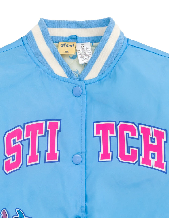 Lilo & Stitch Girls' Varsity Bomber Jacket Light Blue